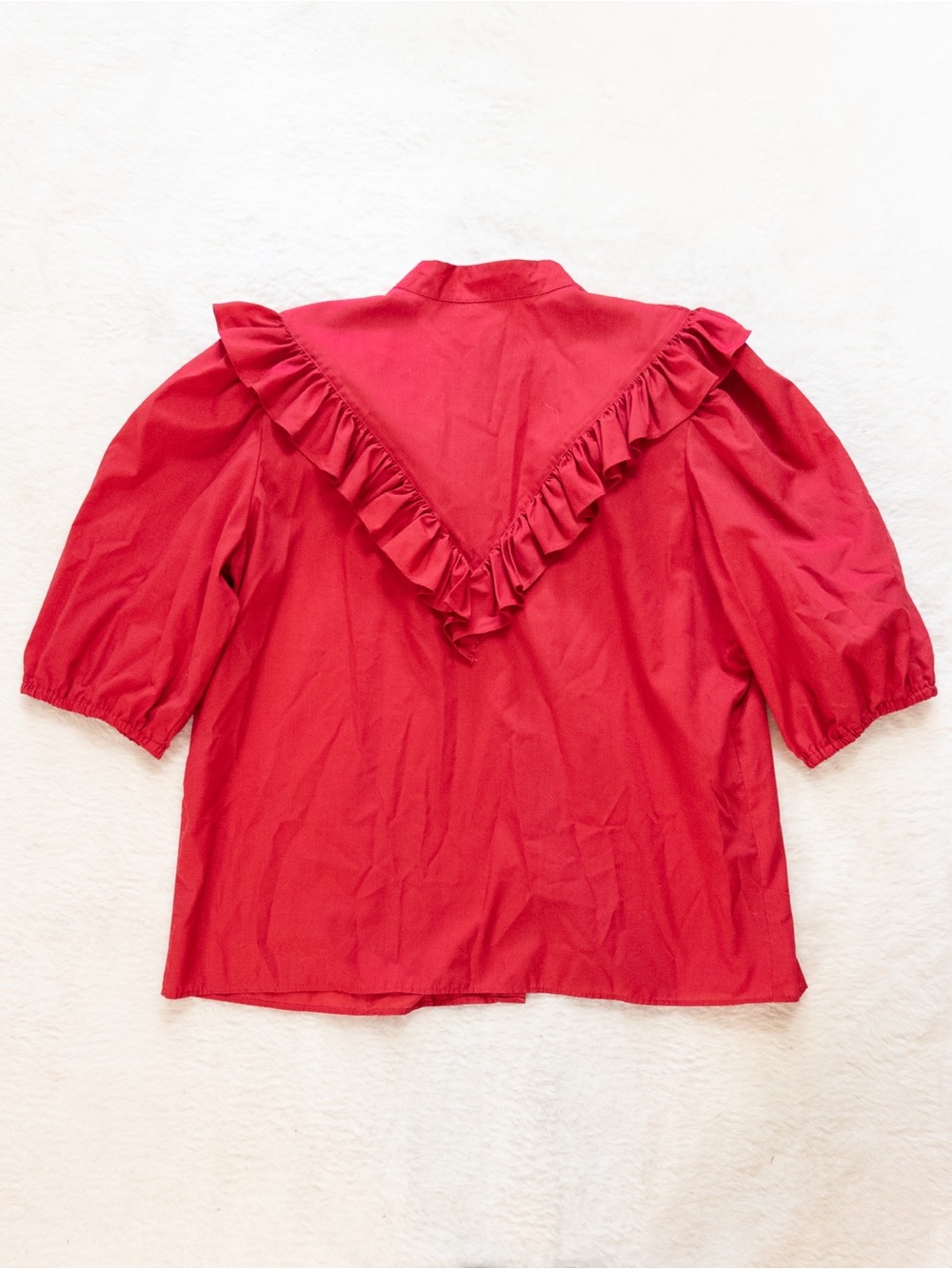 Red Ruffled V-Neck Button Front Women's Top - Picture 8 of 9